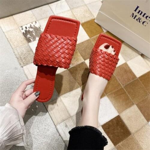 Women Brand Summer Slides Woven Slippers Ladies Sandals High Quality Weave Open Toe Flat Casual Slipper Beach Flip Flops