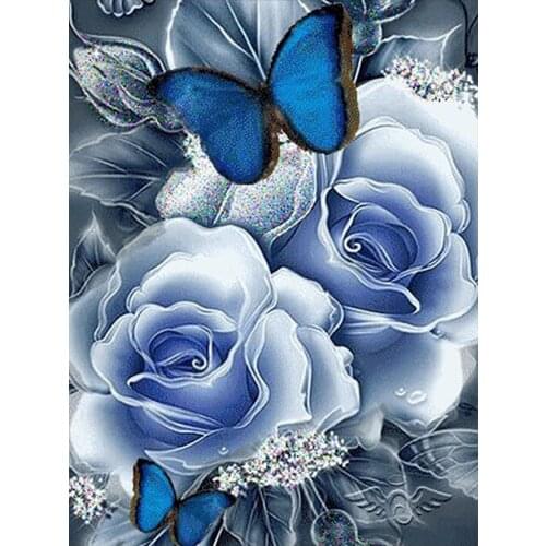 Blue Flower Rose Butterfly Diamond Painting Floral Round Full Drill Nouveaute DIY Mosaic Embroidery 5D Cross Stitch