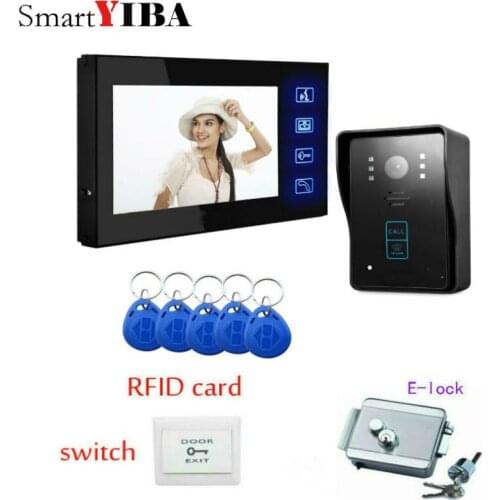 SmartYIBA 7" Video Intercom Door Phone System With 1 black Monitor 1 RFID Card Reader HD Doorbell Camera In Stock Wholesale