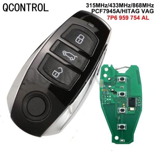 QCONTROL Smart remote Key For Volkswagen Touareg 2011 2012 2013 2014 PCF7945 Chip with emergency key 7P6959754AL 315/433/868MHz