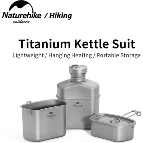 Naturehike Camping Titanium Kettle Set Outdoor Single Soldier 3In1 Folding Lunch Box Hanging Pot Picnic Set Ultralight Portable