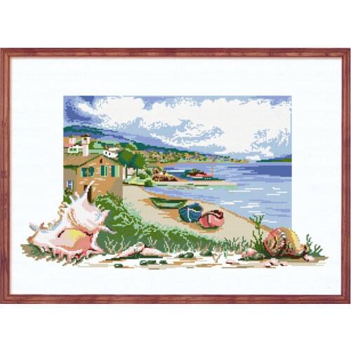 Precise printing Kit Fishxx Cross Stitch C634 Coastal town landscape conch pattern hand embroidery