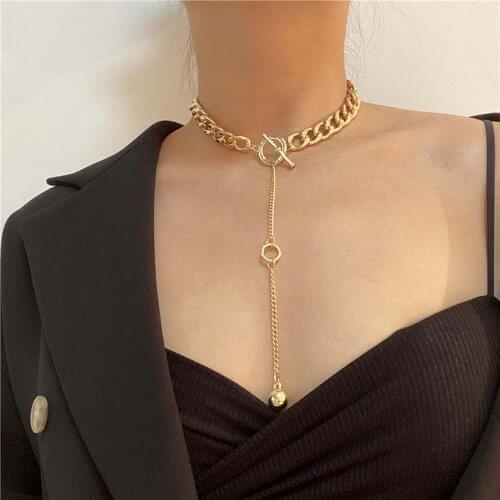 Thick Necklace for Women Vintage Gold Color Hip Hop Classic OT Buckle Necklace Jewelry Gift Punk Thick Choker Metal Ball