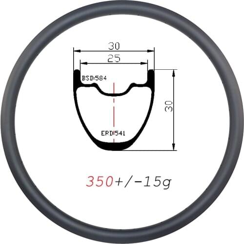 350g 27.5er MTB carbon rim 30mm wide disc clincher tubeless 30mm deep UD 3K 12K matte glossy 24H 28H 32H 36H 650b mountain wheel