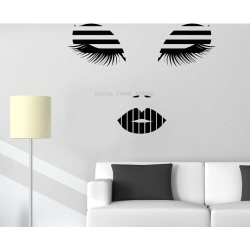Vinyl wall applique beauty salon makeup shop , sexy eyes lashes lips stickers home fashion decorative wall stickers 1569