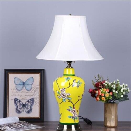 Vintage Classical Country Birds Flowers Ceramics E27 Dimmer Table Lamp for Living Room Bedroom Study H 68cm Porcelain Light 1680