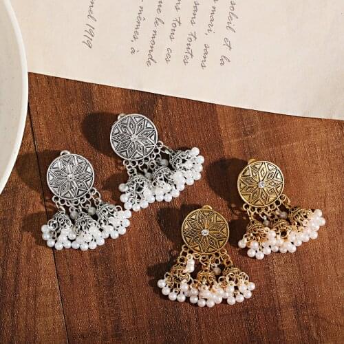 Vintage Dangle Bell Gpsy Earrings For Women Girl Jhumka Pendientes Round Pearl Unusual Earring Indian Jewelry Fashion 2021 Trend