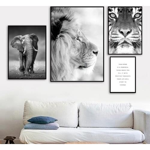 Lion Tiger Elephant Nordic Vintage Poster Green Plants Cactus Wall Art Print Canvas Painting Wall Pictures For Living Room Decor
