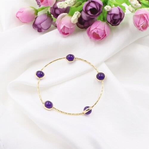 High Grade Women Boho Bracelet Natural Amethyests Stone Jades Wrap Strand Bracelets Beaded Bangles Wrist Gift Jewelry 7.5" B315