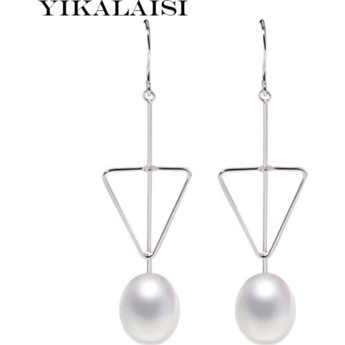 YIKALAISI 925 sterling silver pearl Jewelry earrings new genuine Natural long earrings fashion jewelry for Women 8-9mm geometry