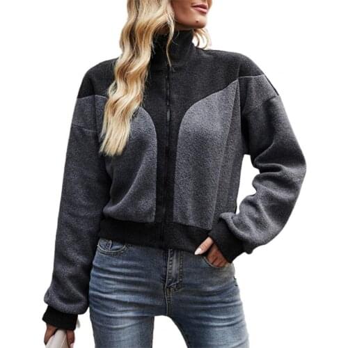 Wome Jacket Stand Collar Contrast Colors Cardigan Warm Loose Spring Wome Coat for Work Womens autumn jacket cardigan top