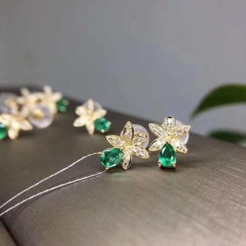 Natural gemstone stud earrings 925 silver natural green Emerald earrings Stylish Lovely stars Talonpaw women party gift jewelry