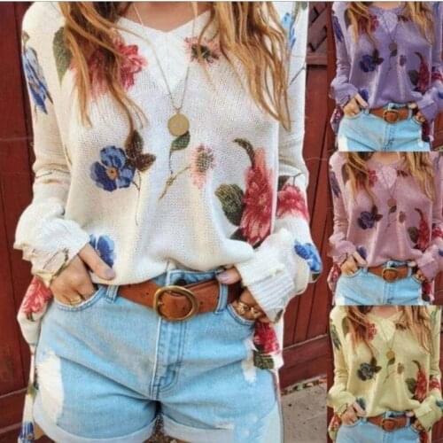 Fashion flower long sleeve sweater fall 2020 womens sexy V-neck hollow out Loose woman sweaters plus size winter clothes women