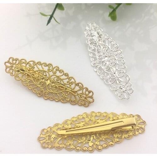10 PCS 24mm*64mm Flowers Hairgrips Settings Gold Silver Color Hairpin Base DIY Jewelry Findings For Jewelry Making