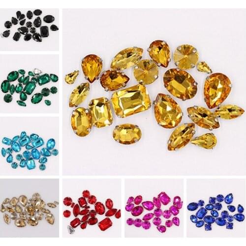 20PCS/PACK Glitter Bling Crystal Sew On Rhinestone With Claw Diy Colorful Dress Stones Mix Shape Glass Rhinestones For Clothing