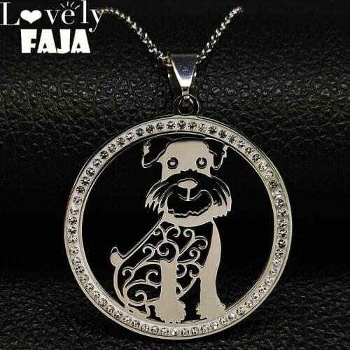 2021 Fashion Schnauzer Crystal Stainless Steel Pendant Necklace for Women Silver Color Necklaces Jewellery cadenas mujer N186720