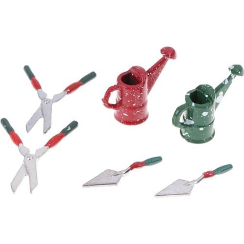 3pcs Metal Watering Can Spade Garden Tools For Children Doll House Miniatures Accessories 1/12 Dollhouse Furniture Miniature Toy