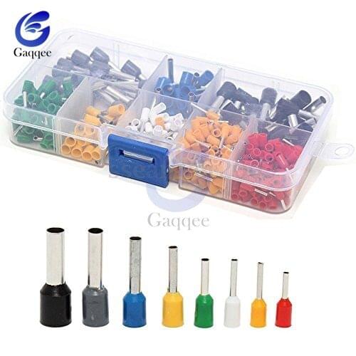 400pcs/set AWG 22-10 Insulated Cord Pin End Terminal Kit Set Wire Copper Tubular Crimp Connector E0508 E7508 E1008 E1508 E2508