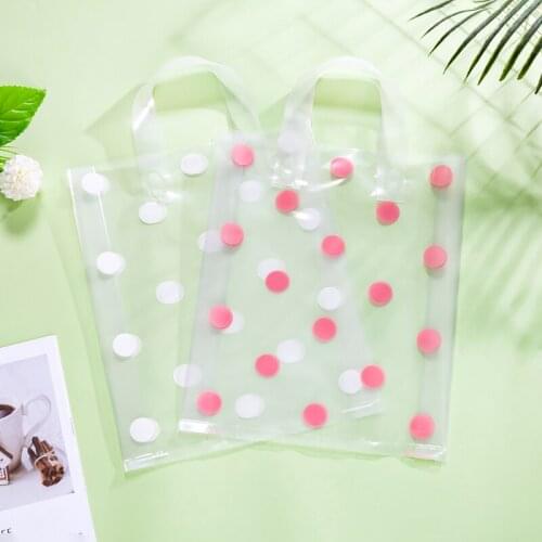50pcs/lot 3 Sizes White Round Dots Pink Small Large Plastic Bags Clothing Boutique Gift Packaging Plastic Shopping Storage Bags