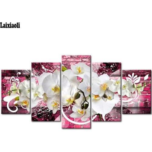 5D DIY Diamond Painting new Cross Stitch"white orchid Flower Full Square/Round Drill diamond Embroidery mosaic Decor Home 5pcs