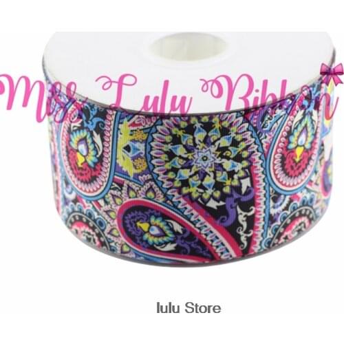 6-75mm paisley flower printed grosgrain ribbon diy handmade hair bow wedding gift wrapping ribbon 50 yards MD161104-25-5849