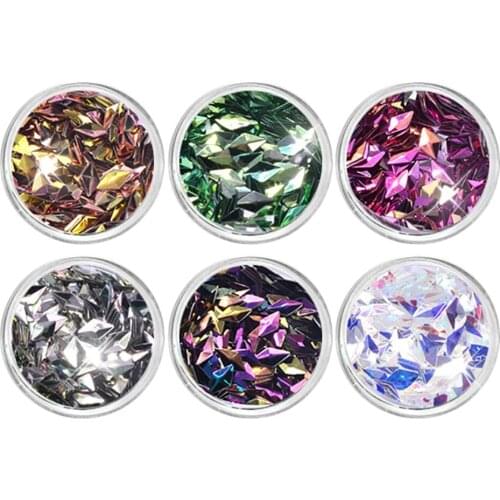 6Pcs 3D Acrylic Colorful Sequins Metallic Luster Bright Nail Art Stickers 6 Colors Set