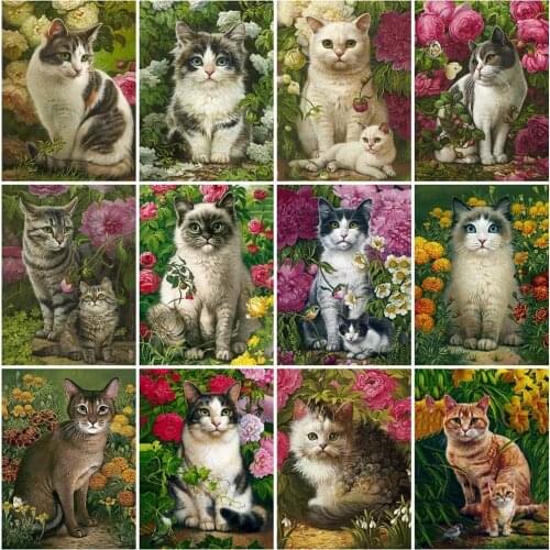 Full Square / Round Drill 5D Diy Diamond Painting Cat Cross Stitch Diamond Embroidery Flower Animal Rhinestone Mosaic Home Decor