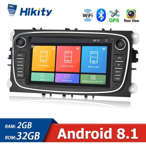 Hikity 2G+32G/ 1+16GB Android 8.1 Car Multimedia Player 2 Din Wifi Autoradio GPS MP5 Player For Focus C-Max Galaxy II Kuga C-Max