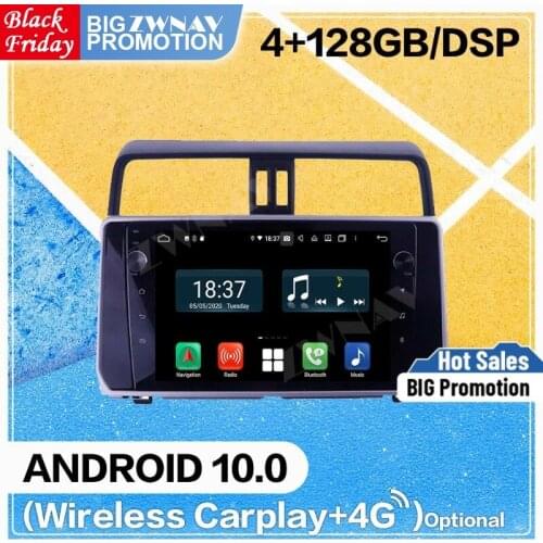 4+128G DSP Carplay Android 10 Screen Player For Toyota PRADO 2018 2019 Car GPS Navigation Auto Radio Audio Stereo Wifi Head Unit