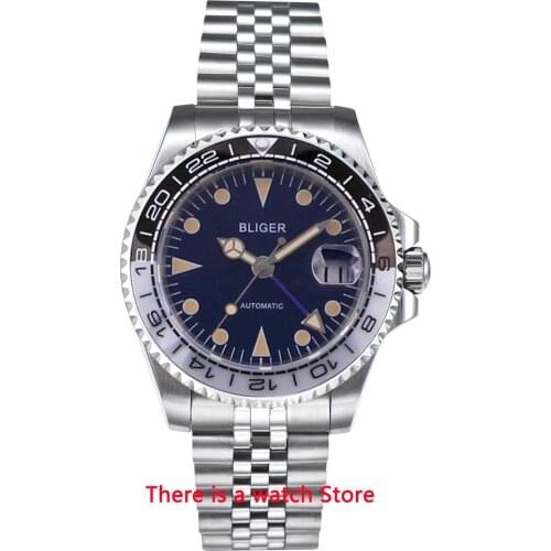 Bliger 40mm Automatic Mechanical Men Watch Luxury Sapphire Crystal Vintage Clock GMT Watch Luminous Waterproof Wristwatch Men
