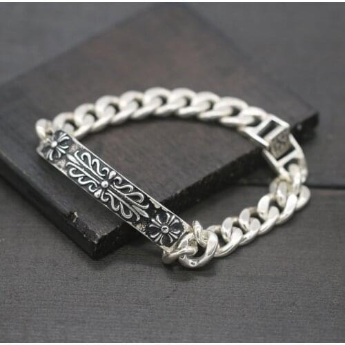 Starfield S925 Sterling Silver Thai Silver Punk Silver Cross Wide-style Male Female Bracelet