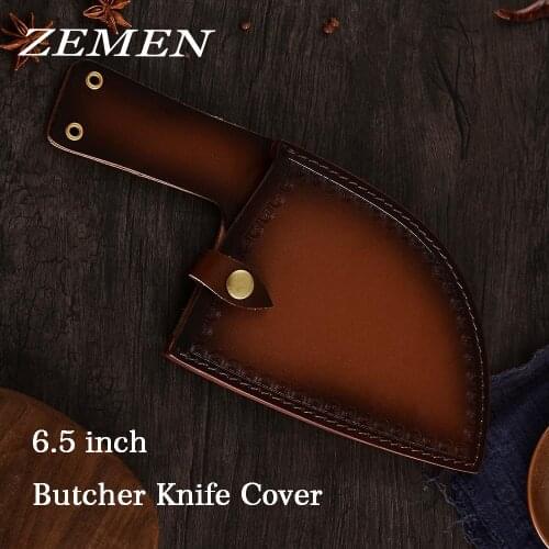 ZEMEN Printing Butcher Knife Cover High Quality Leather Knives Protector Sheath For 6.5 inch Knife Strong Cleaver Blade Covers