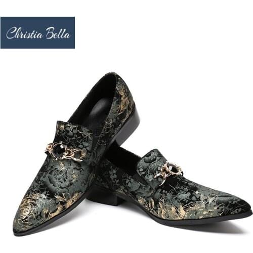 Christia Bella Handmade Men Full Leather Shoes Floral Party/Weeding and Banquet Men Dress Shoes Mens Chain Shoes Big Size 38-47
