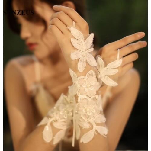 Flower Lace Bridal Gloves With Pearls Fingerless Opera Ivory Wedding Gloves 2020 SFG01