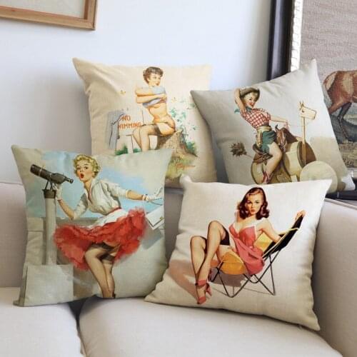 European Classical Style Sexy Beauty Picture Pillow Case Nifty And Beautiful Woman Home Bar Saloon Sofa Decorative Cushion Cover
