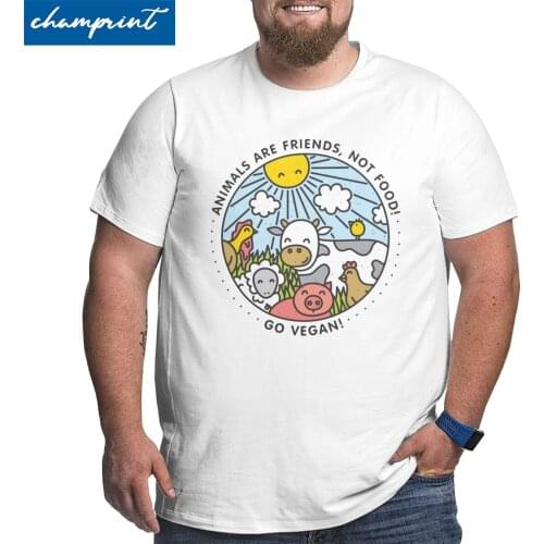 Men Animals Are Friends Not Food Go Vegan T Shirt Vegetarian Clothing Vintage Big Tall Tees Big Size 4XL 5XL 6XL T-Shirt