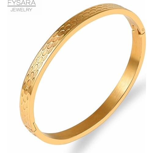 FYSARA 6mm Stainless Steel Gold Buckle Bangles Bracelets For Women Round Shape Bangle Winter Party Jewelry Discounted Items