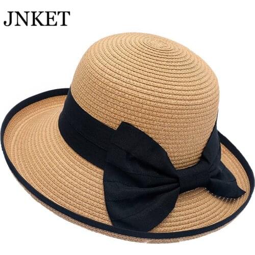 JNKET Fashion Womens Straw Hat Bowknot Sunbonnet Beach Hat Outdoor Travel Sunhat Summer Hat Large Brim Hats Chapeu
