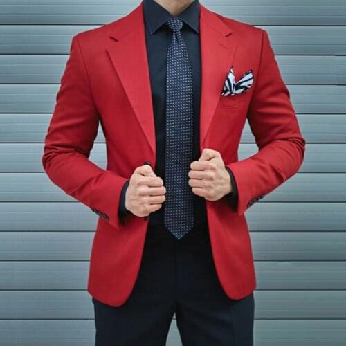 Handsome Red Slim Fit Men Suits For Wedding Groom Tuxedo 2 Pieces Best Man Blazer Business Suits Costume Homme Terno Masculino