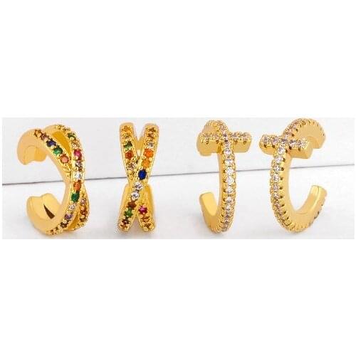 Cross multicolor Brass micro pave cz zircon cubic zirconia Ear clip cuff Earrings no piercing copper gold plated crystal yuhj3