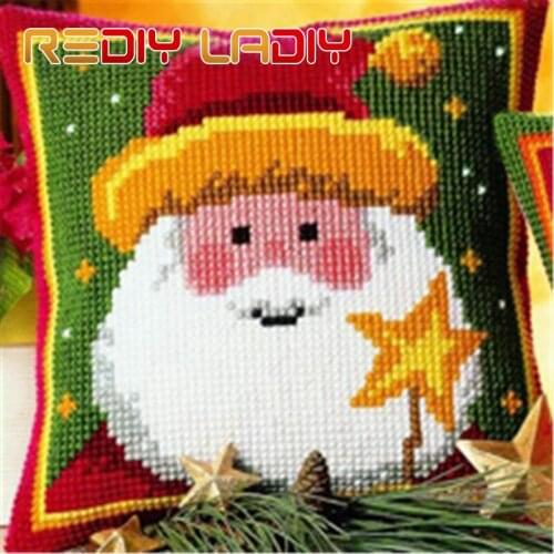 Cross Stitch Cushion Father Christmas Make Your Own Pillow DIY Chunky Cross Stitch Kits Printed Canvas Acrylic Yarn Pillow Case
