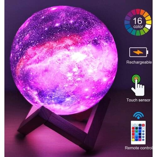 Galaxy Moon Lamp Moon 3D Printing Night Light Kids Night Light 16 Color Change Touch and Remote Control Galaxy Light As a Gift