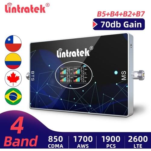 Lintratek 4G CellPhone Signal Repeater 2G 3G 850 1700 1900 CDMA PCS AWS Booster B7 2600mhz LTE Cellular Amplifier 4-band Booster
