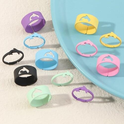 Fashion Macaron Colors Hollow Contour Dolphin Rings for Women Paint Anillo Men Fine Anel Cute Delphis Ring Set Punk Jewelry Gift
