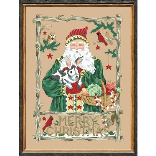 Woodland santa cross stitch kit X-mas pattern design 18ct 14ct 11ct linen flaxen canvas embroidery DIY needlework