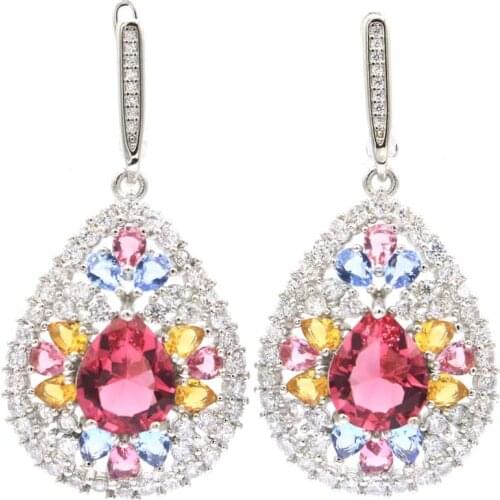 42x23mm Lovely 18x13mm Oval Created 15g Rich Blue Violet Tanzanite Zircon for Women Silver Earrings Jewelry Gifts