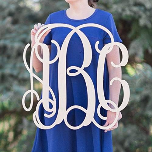 Unfinished Wooden 3-Letter Vine Personalize Custom Monogram Wall Decor