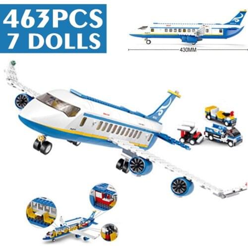 New 463PCS 7 Dolls Air Plane Passenger Airport Aircraft Figures City Building Blocks Bricks Boy Toys Idea Gift Kid Set Birthday