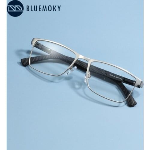 BLUEMOKY Alloy Optical Glasses Frame Men Anti Blue Light Lens Myopia Eyeglasses Ultralight Square Anti-skid Silicone Eyewear