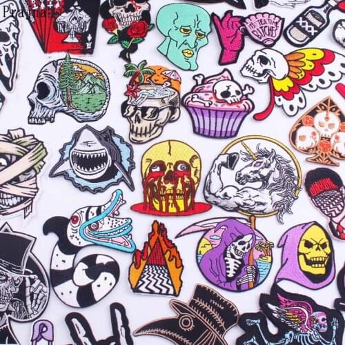 Prajna Iron On Patches DIY Punk Skull Embroidered Patches For Clothing Sticker On Clothes Punk Horse/Snack Patches For Jacket